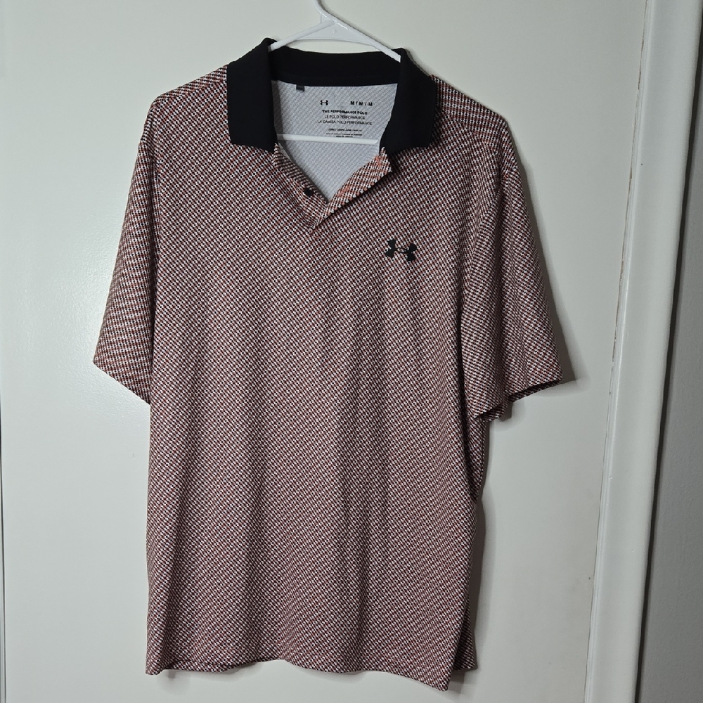 Under Armour Men's Black and Red Patterned Polo Shirt